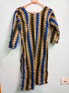 Stylish Blue &amp; Tan Zigzag Print Kurta