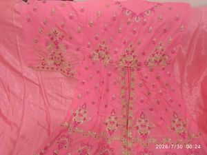 Pink Embroidered Unstitched Anarkali Suit