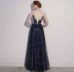 Elegant Navy Sequined Gown