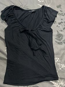 Black Tie-Front Cap Sleeve Top