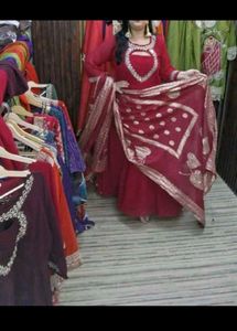 Elegant Pink Mirror work gown with duppata