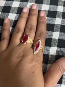 Red Stone Cocktail Rings - Set of 2