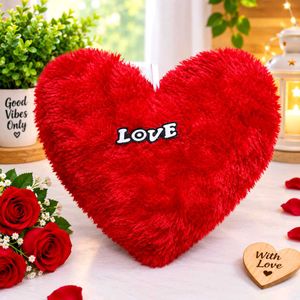 Fluffy Red Heart "LOVE" Pillow