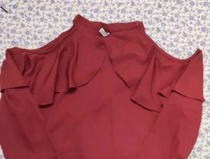 Maroon Cold Shoulder Ruffle Top