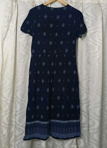 Chic Navy Blue Patterned Midi Dress