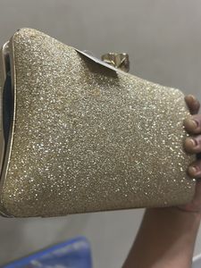 Sparkling Gold Clutch with Rhinestone Embellishmen