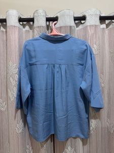 Light Blue Relaxed Fit 3/4 Sleeve Shirt