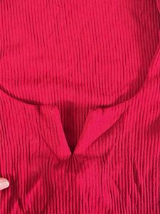 Red Ribbed Long Sleeve Top
