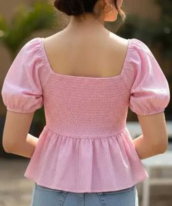 Chic Pink Striped Peplum Top