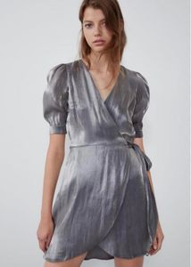 Zara Metallic Silver Wrap Dress