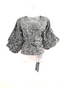 Grey Printed Wrap Top (Women's)