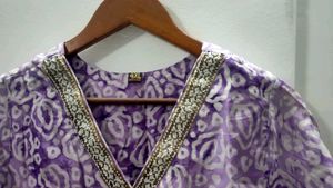 Beautiful pure silk Purple Printed Kurta