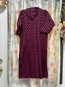 Maroon Kurta with Gold Polka Dots