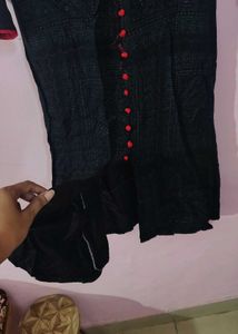 Stylish Black Kurta with Red Buttons