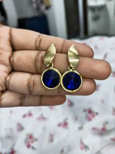 Blue Stone And Gold Statement Earrings