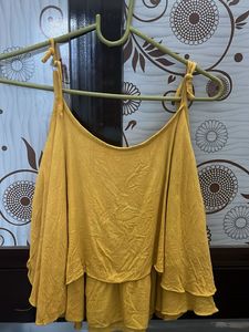 Stylish Yellow Embroidered Cold Shoulder Top