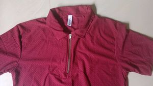 Unisex Maroon Zip Polo T-Shirt