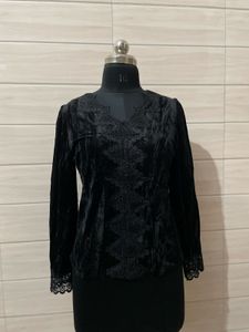Vintage Elegant Black Velvet Lace Top