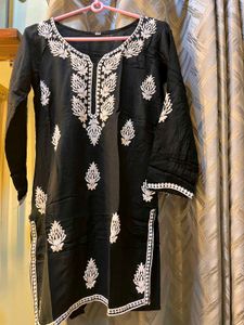 Elegant Black Kurta with White Embroidery
