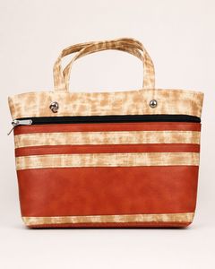 Stylish Orange & Beige Striped Tote Bag with Zip