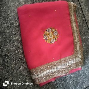light weight rani colour beautiful saree