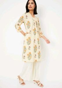 Floral ethnic kurti with lace Pure cotton