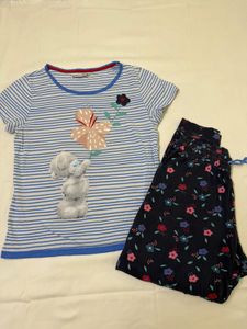 M&S Pyjama Set with Teddy Bear & Flowers