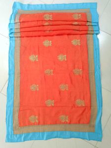 Vibrant Orange Dupatta with Gold Embroidery