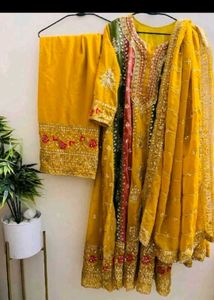 Embroidered Yellow Kurta Set