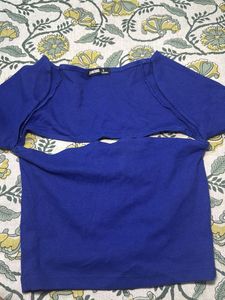 Blue Ribbed Crop Top
