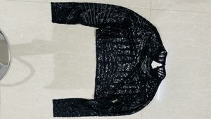 Elegant Black Sequin Full-Sleeve Blouse