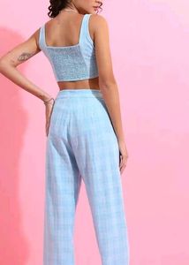 Blue Plaid Crop Top &amp; Pants co-set