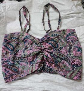 Chic Paisley Print Ruched Crop Top