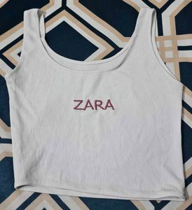 Zara White Ribbed Tank Top