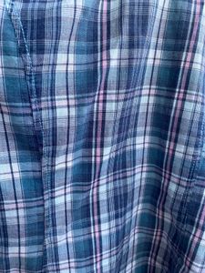 Blue Plaid Short Sleeve Button-Up Shirt