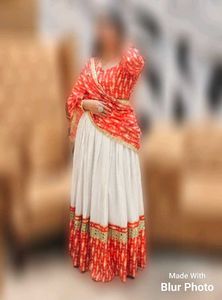 White And Red Real Mirror Work Lehenga