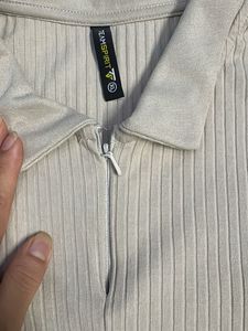 Ribbed Polo Zip Top