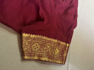 Elegant Maroon Saree with Gold Border &amp; Blouse
