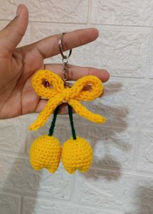 Crocheted Cherry Keychain