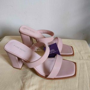 Beige Block Heel Mules