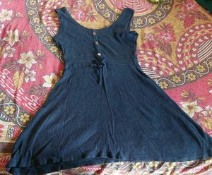 Navy Blue Ribbed Fit and Flare Dress