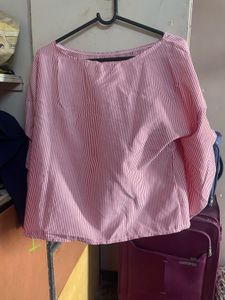Striped Pink Boat Neck Top