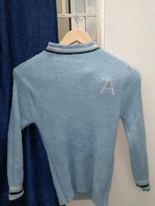 Blue Knit Sweater with Letter Detail