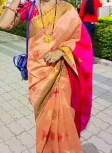 Peach Printed Saree with blouse