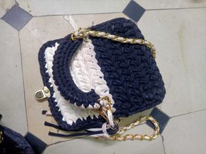 Chic Hand-Knitted Sling Bag black and white