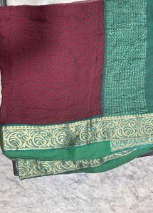 Vintage Indian Pure Chiffon Sari - Maroon &amp; Teal