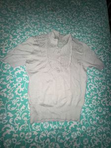 Elegant Lace Trimmed Polo Neck Top