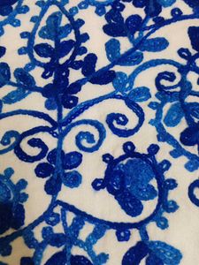 White Kurta with Blue Embroidery