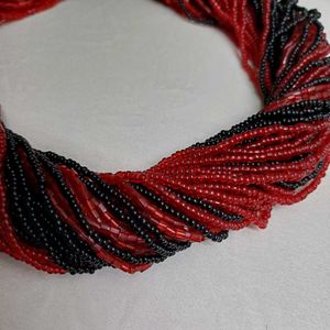Red &amp; Black Beaded Choker Necklace