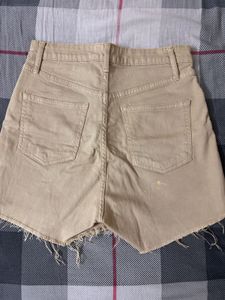 High Waist Denim Shorts With Bottom Fringes